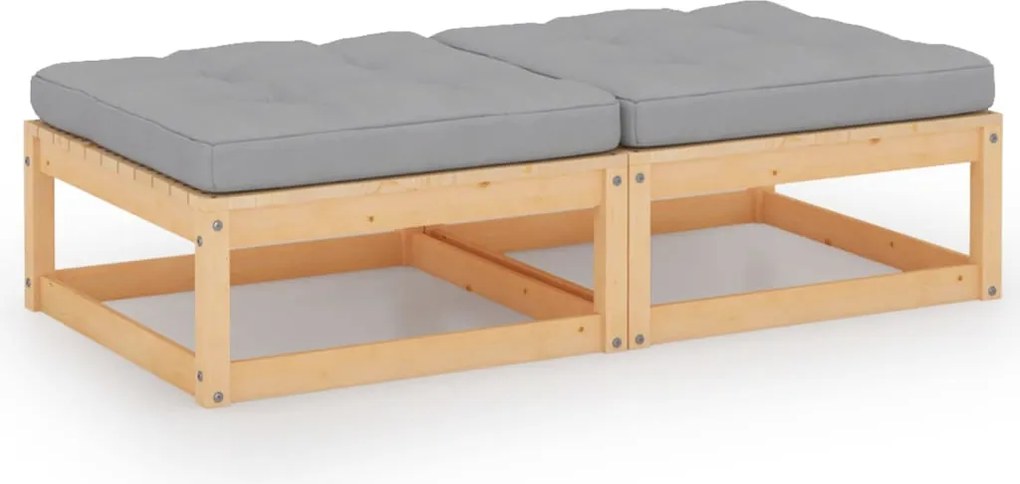 vidaXL Apoio de pés p/ jardim c/ almofadões 2 pcs pinho maciço