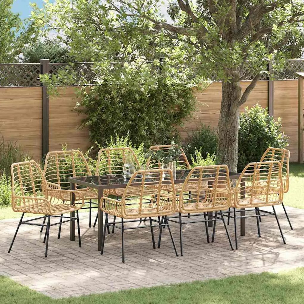 vidaXL Conjunto de Jantar de Jardim com 9 Peças em Rattan Sintético Marrom