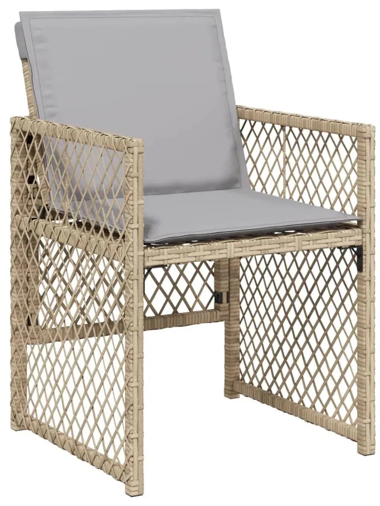 17 pcs conjunto de jantar p/ jardim c/ almofadões vime PE bege