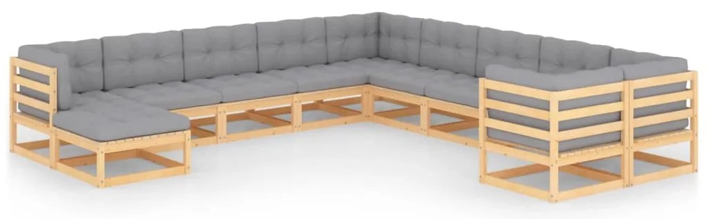 11 pcs conjunto lounge de jardim c/ almofadões pinho maciço