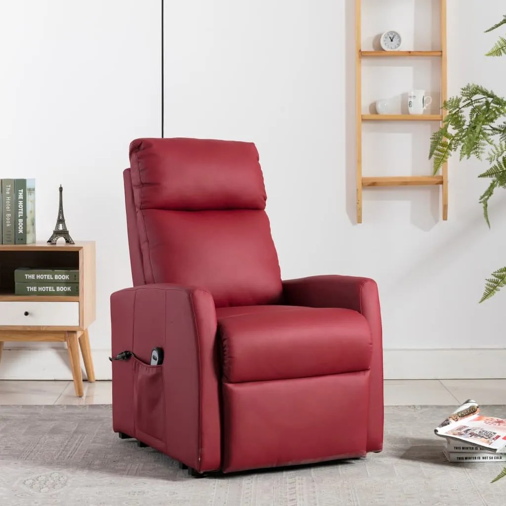 vidaXL Poltrona reclin./elevatória elétrica couro art. vermelho tinto
