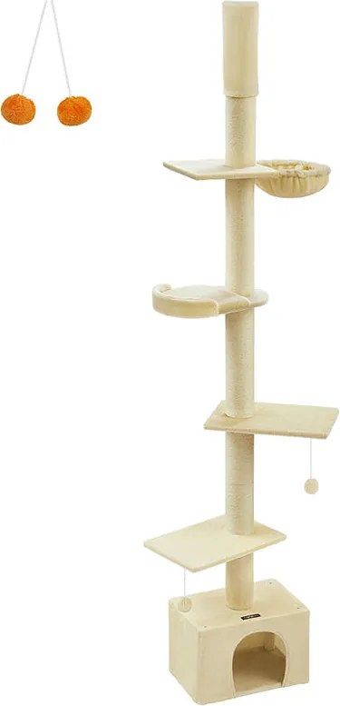 Arranhador para gatos com altura até ao teto 231-291 cm, ajustável em altura, bege