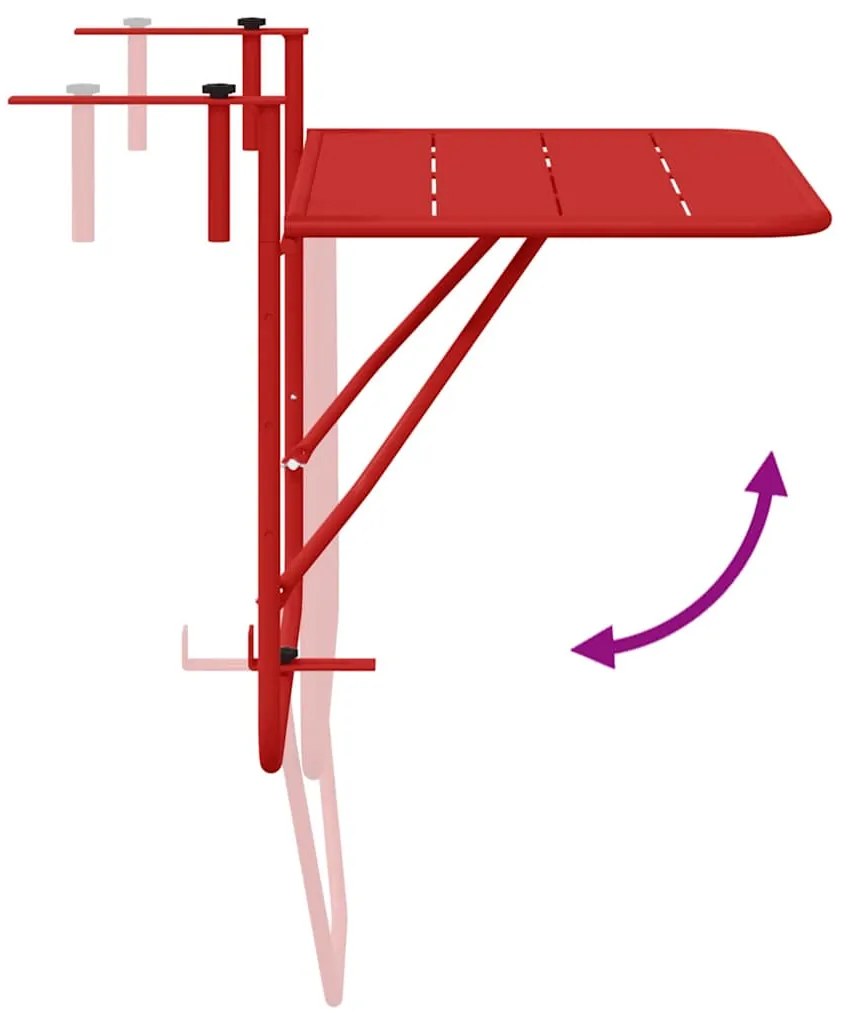 Mesa de Balcão Suspensa vidaXL Dobrável Vermelha 60x40 cm Aço