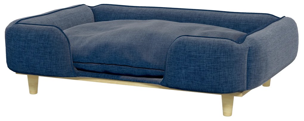 PawHut Sofá para Cães Grandes Cama Elevada para Cães com Pés de Madeira e Almofada Lavável 96x66x24 cm Azul Escuro