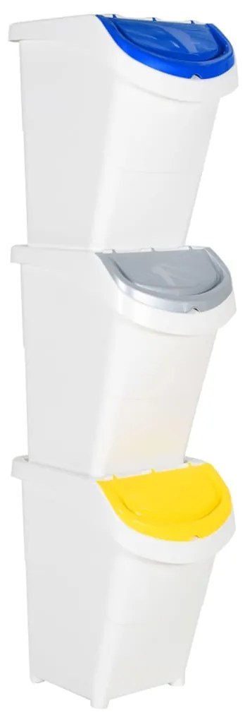 364070 vidaXL Caixotes do lixo com tampa empilháveis 3 pcs 120 L PP branco