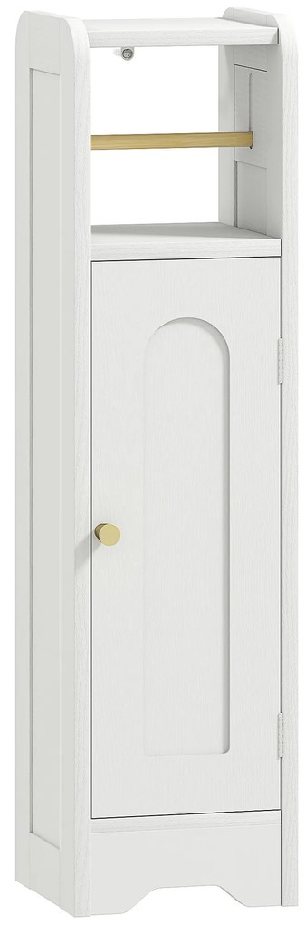 Armário de Casa de Banho Estreito Móvel Auxiliar de Casa de Banho 21x20x79 cm com Prateleira Ajustável Suporte para Papel Higiénico Branco