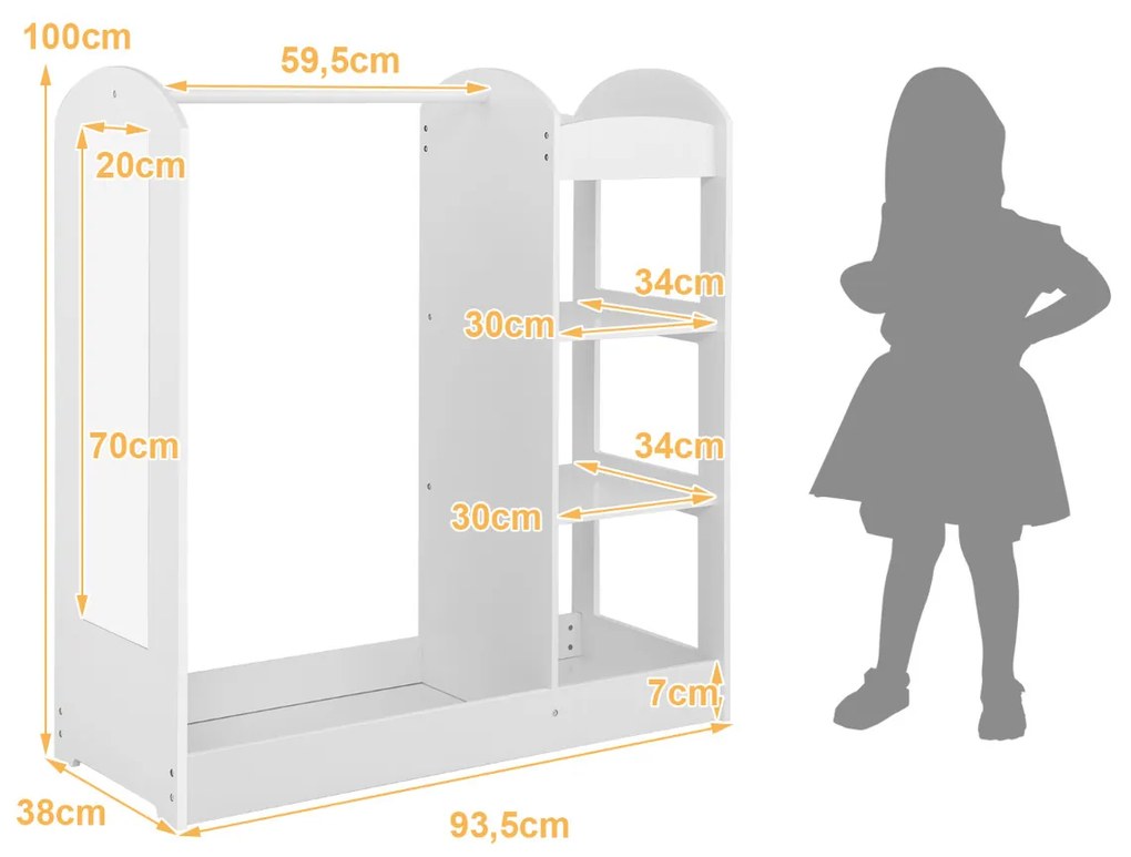 Guarda roupa infantil com espaço para brinquedos e armário de móveis de fantasia 93,5 x 38 x 100 cm Branco