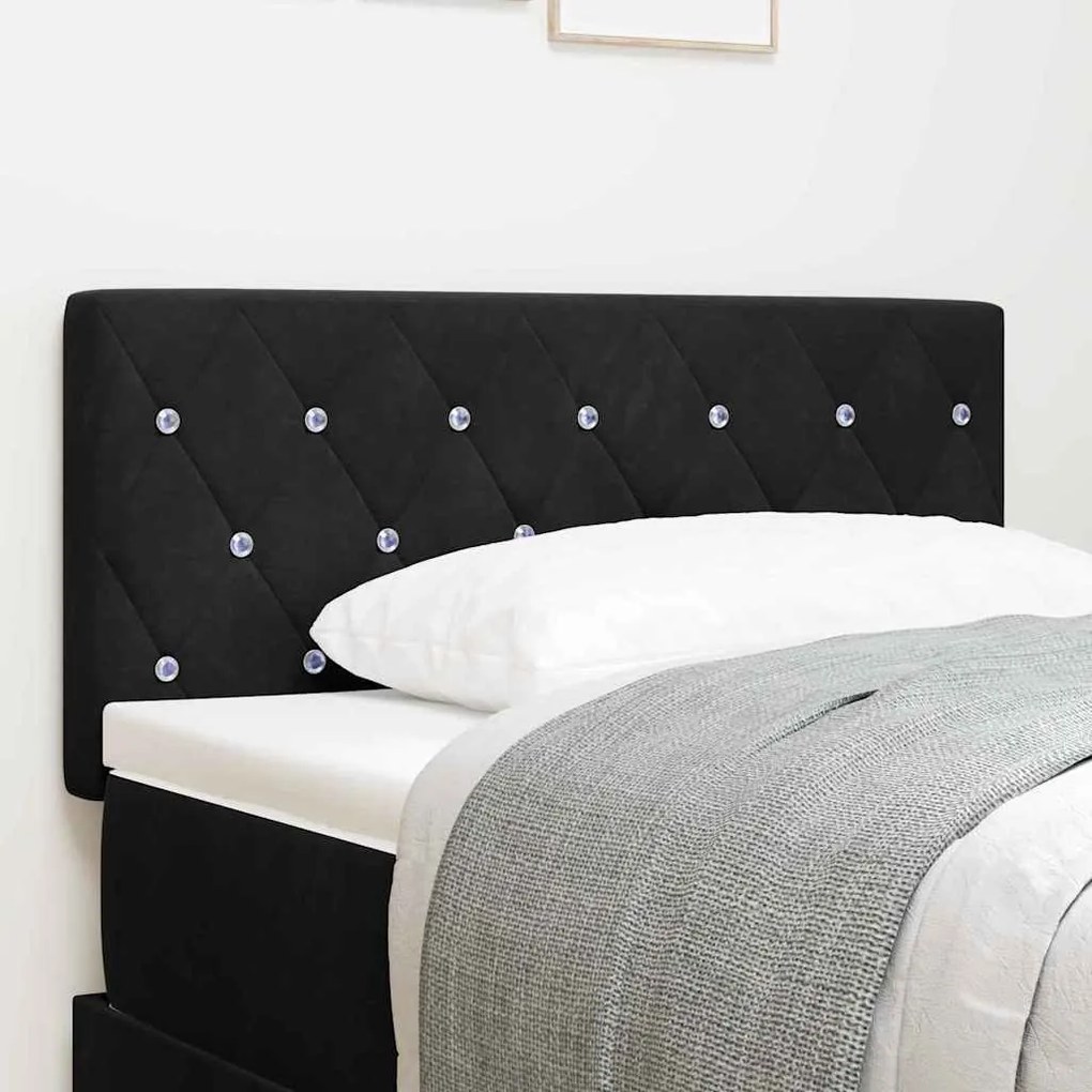 vidaXL Cabeceira LED com botão de cristal tuftado em preto, 100 cm, veludo