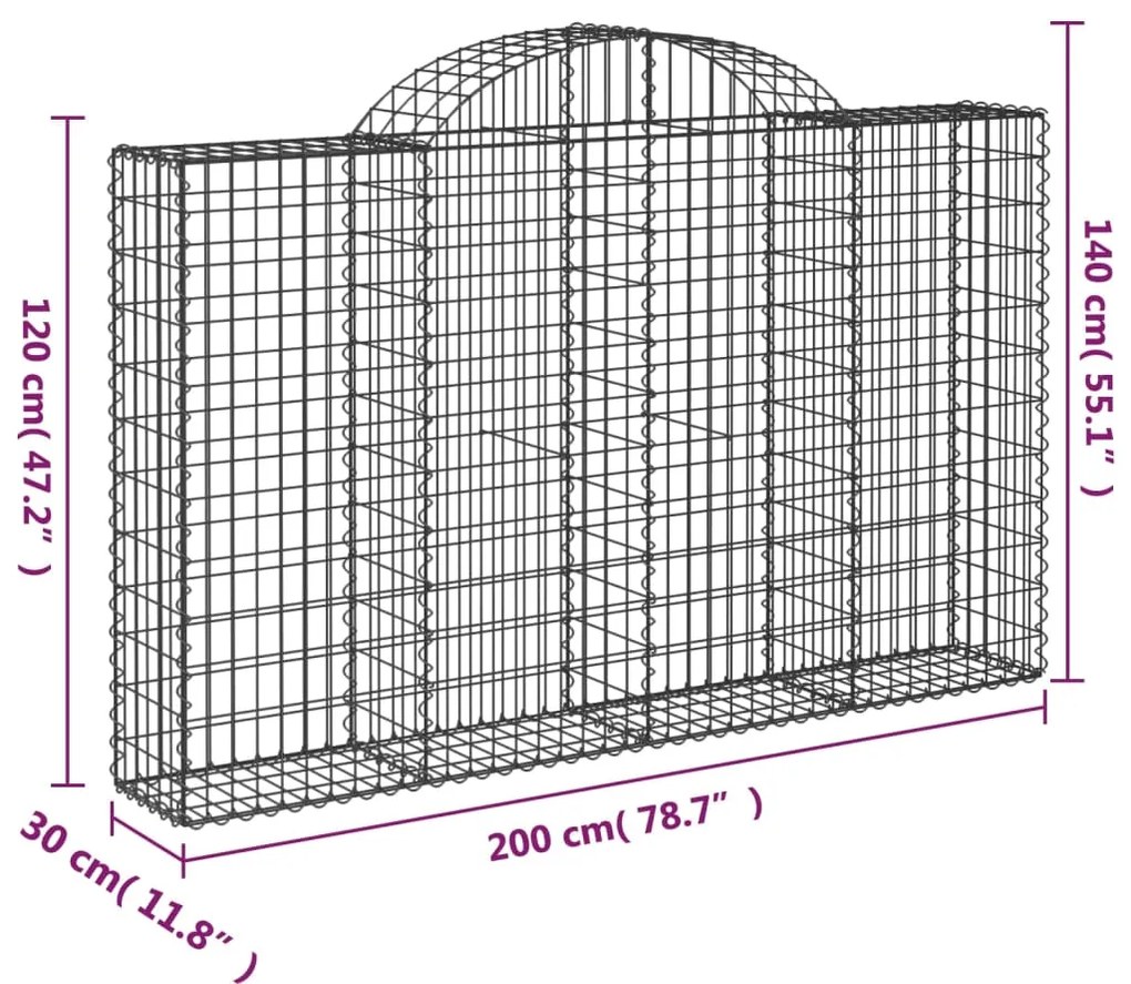 Cesto gabião arqueado 200x30x120/140 cm ferro galvanizado