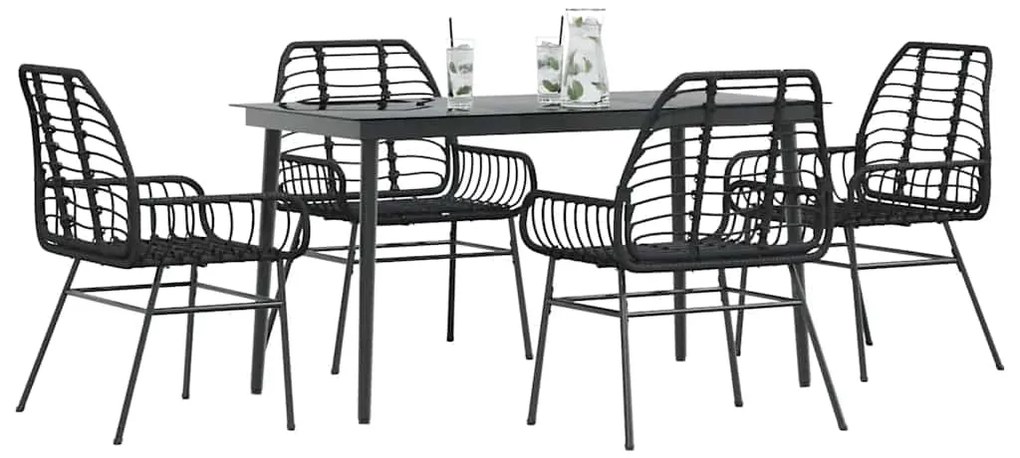 vidaXL Conjunto de jantar jardim 5 peças vidro vime PE preto