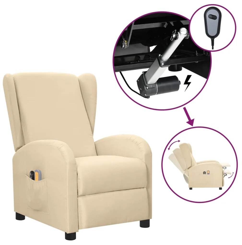 vidaXL Poltrona elevatória de massagens elétrica tecido creme