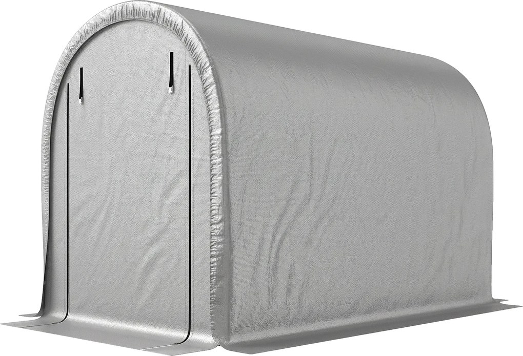 Abrigo de jardim 159 x 240 x 185 cm Tenda de armazenamento em aço galvanizado e LONA PE anti-UV de 160 g/m² para mota e cortador de relva Cinza claro