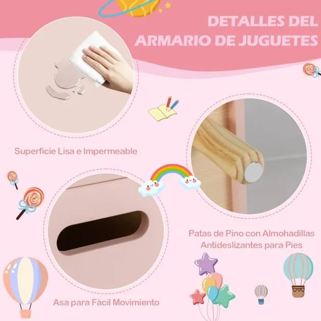 Estante de brinquedos 60 x 30 x 44 cm de madeira com baú para guardar brinquedos para crianças, estante infantil, Rosa
