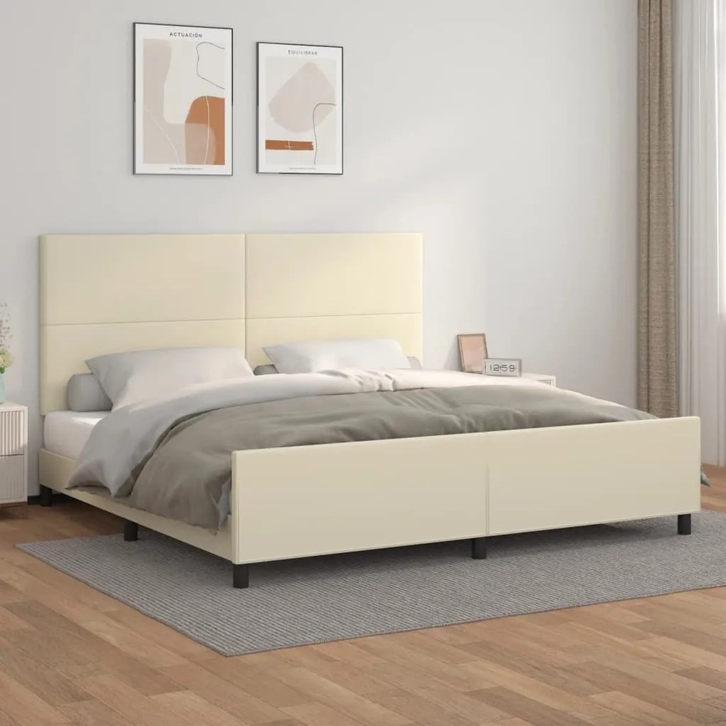 vidaXL Estrutura de cama c/ cabeceira couro artificial 200x200cm creme