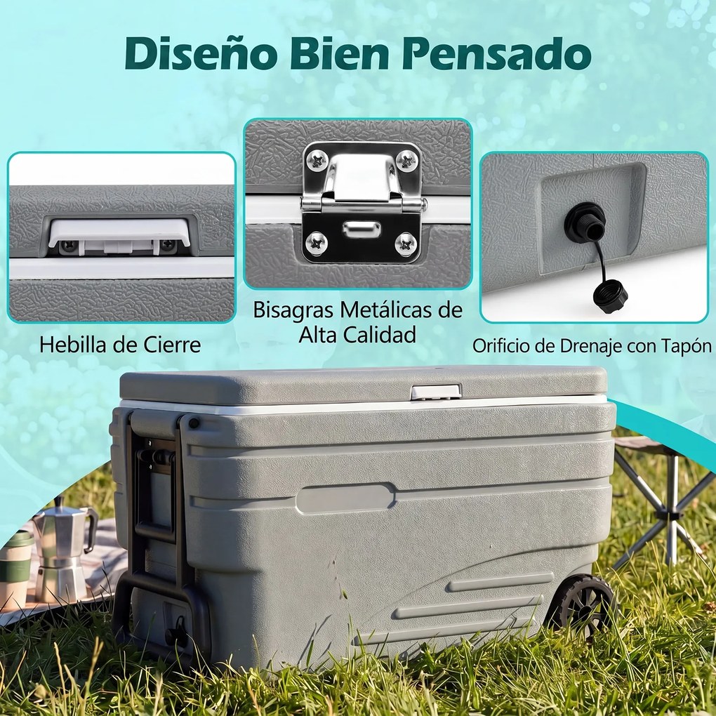 Geleira Térmica Portátil, 76 x 47 x 44,5 cm, Grande Capacidade de 98 L, Cinzento