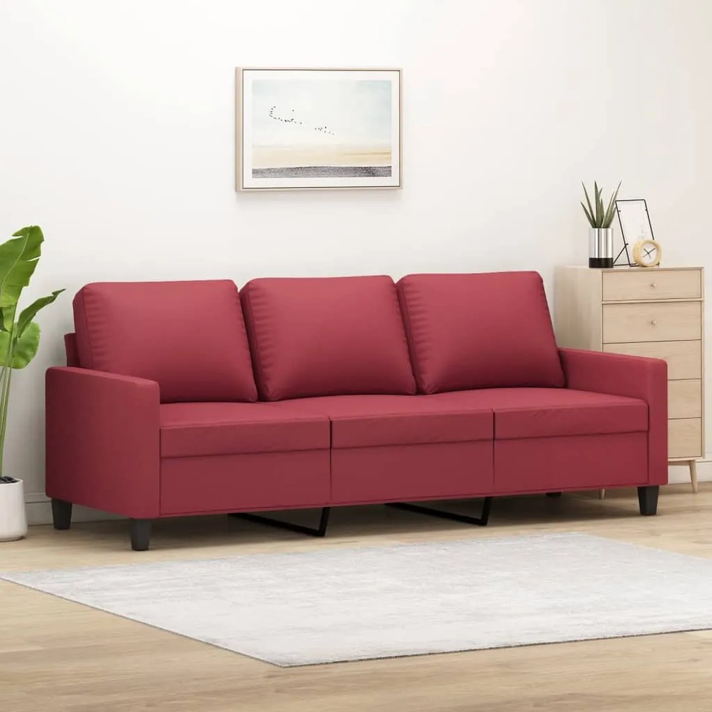 Sofá de 3 lugares 180 cm couro artificial vermelho tinto