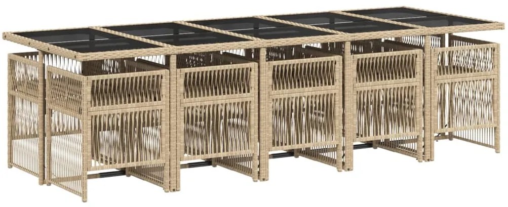 11 pcs conjunto de jantar p/ jardim com almofadões vime PE bege