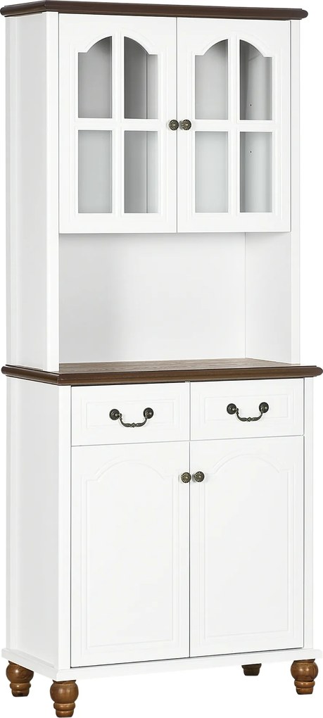 HOMCOM Armário de Cozinha, Buffet, 2 Gavetas, 2 Compartimentos, Design Clássico, Branco+Castanho escuro, 76 x 38 x 182 cm | Aosom Portugal