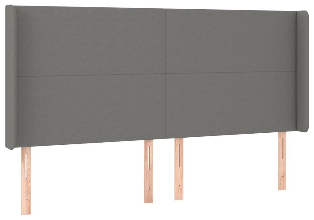 Cabeceira de cama c/ LED tecido 183x16x118/128 cm cinza-escuro