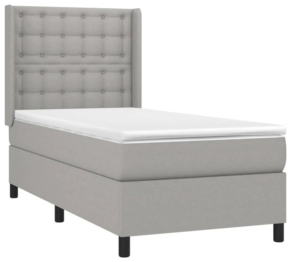 Cama box spring c/ colchão e LED 90x200 cm tecido cinza-claro