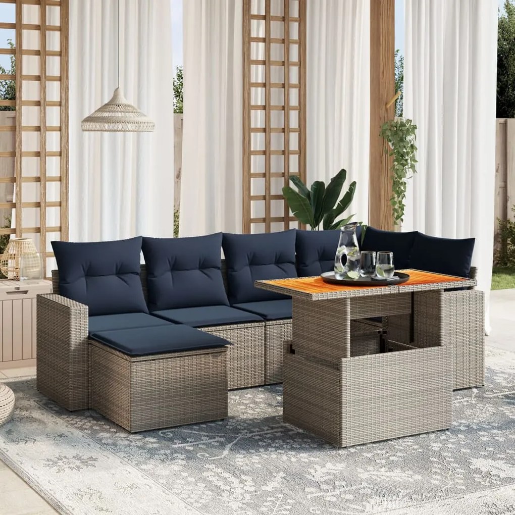 vidaXL 7 pcs conjunto sofás p/ jardim c/ almofadões vime PE cinzento