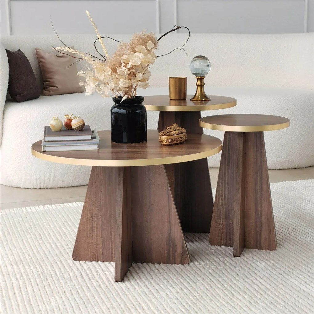 Conjunto de Mesas de Centro Mushroom – Dourado Nogueira – 40x50x40 cm
