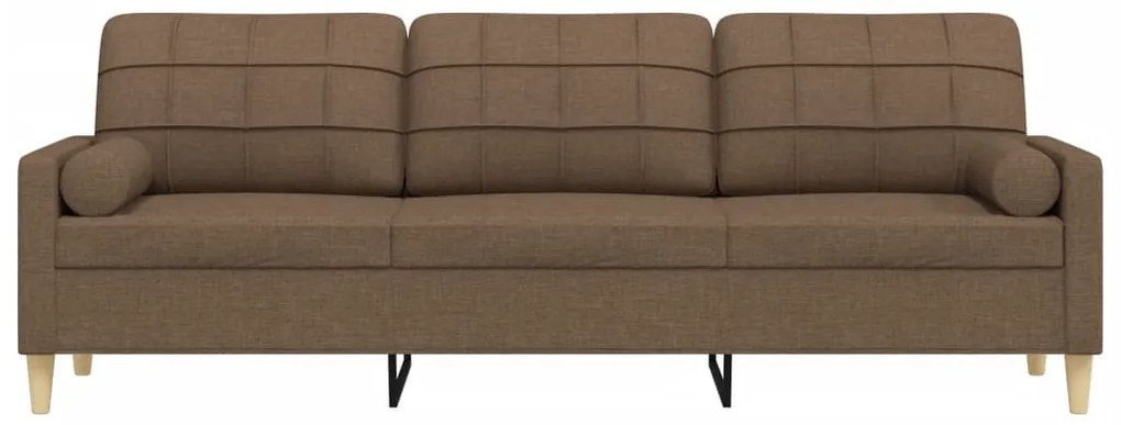 Sofá 3 lugares c/ almofadas decorativas 210 cm tecido castanho