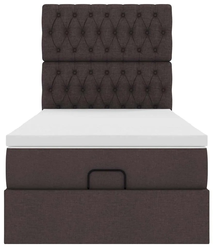 Cama otomana com colchão 90x200 cm tecido castanho escuro