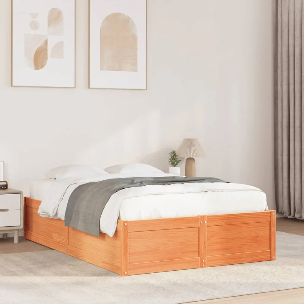 Cama sem colchão 135x190 cm madeira pinho maciça castanho-mel