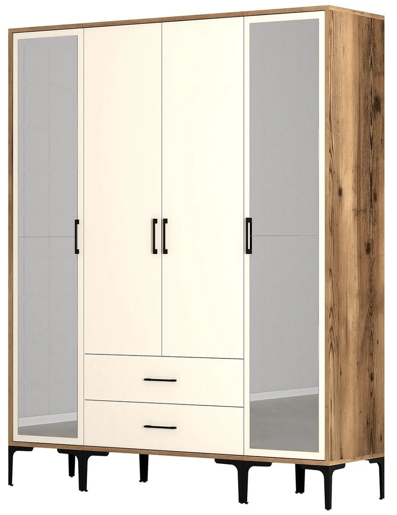 Roupeiro Kumsal RTR – Nogueira e Creme – 160x47,5x201,4 cm