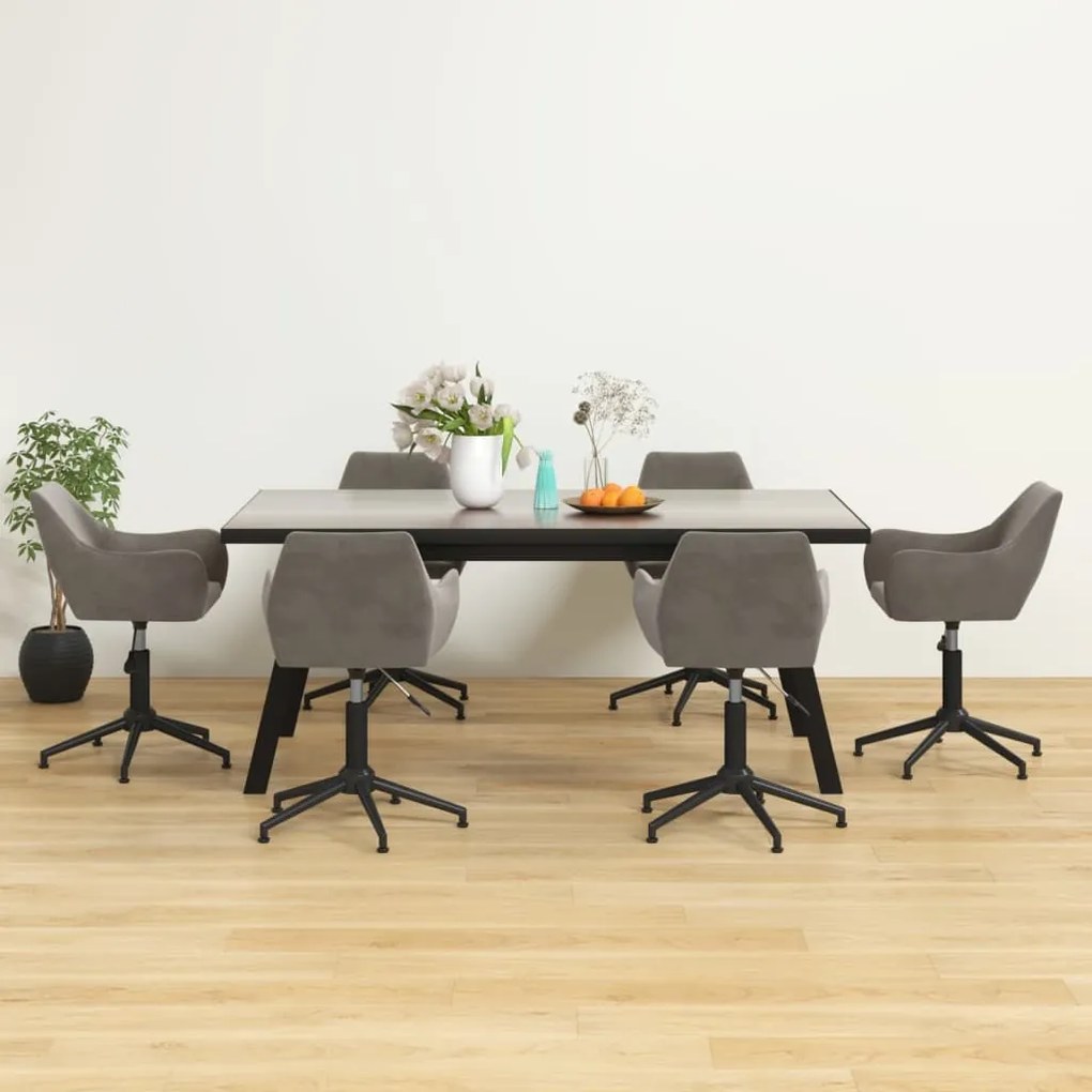vidaXL Cadeiras de jantar giratórias 6 pcs veludo cinzento-claro
