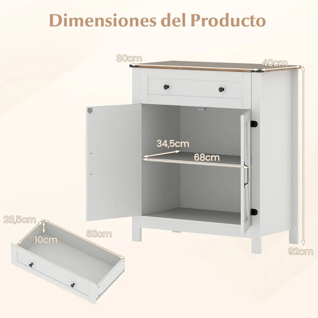 Aparador Armário Despensa de Cozinha 80 x 40 x 92 cm com Portas Gaveta e Prateleira Ajustável Branco