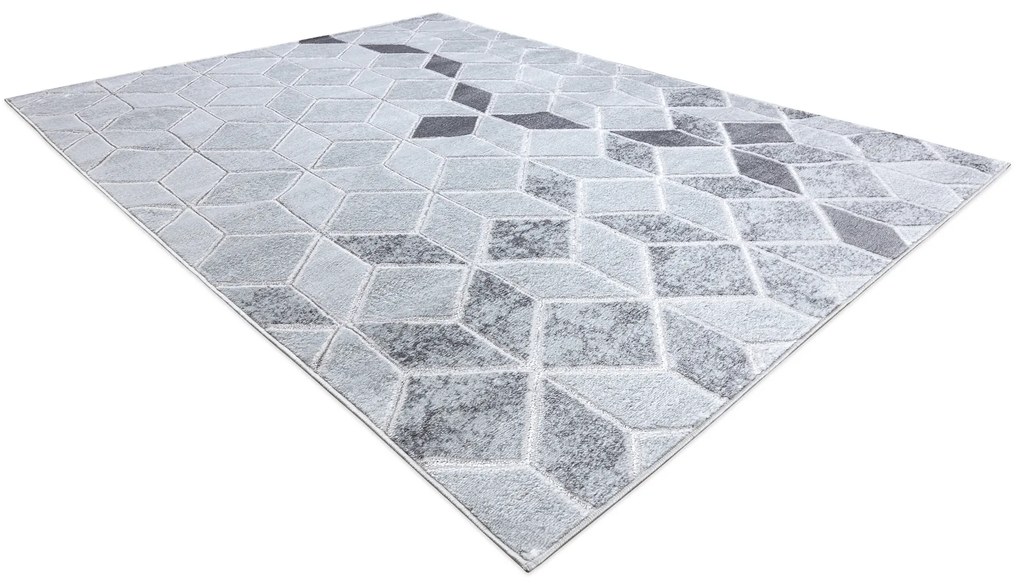 Tapete MEFE moderno B400 Cubo, geométrico 3D - Structural dois níveis de lã cinza cinzento