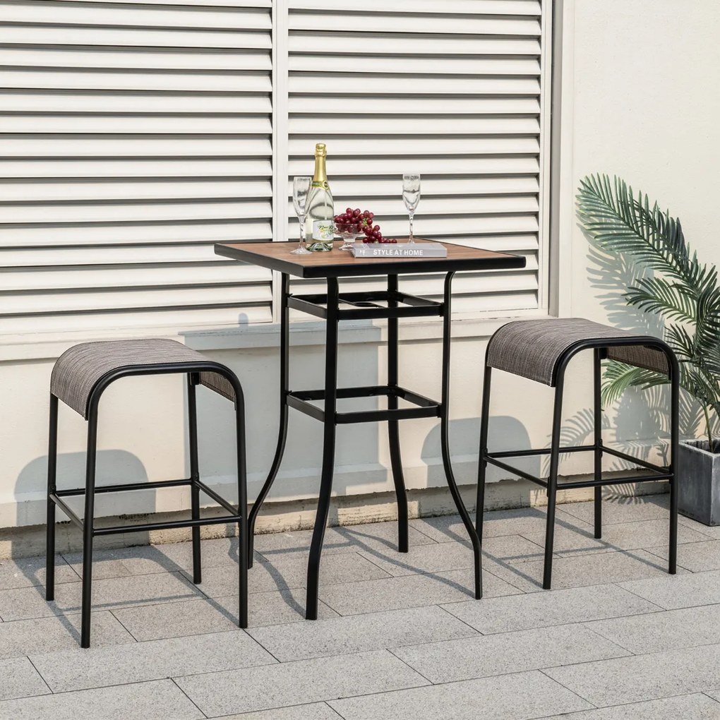 Conjunto de 2 bancos de bar em metal com 76 cm de altura e assento de tecido curvo sem encosto para pátio exterior, varanda e piscina Castanho + Preto