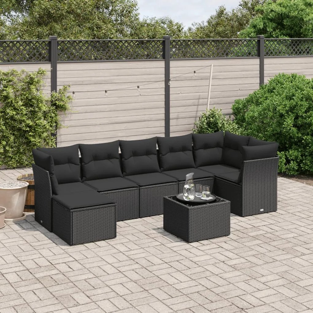vidaXL 8 pcs conjunto sofás de jardim com almofadões vime PE preto