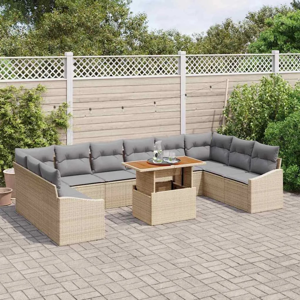 Conjunto de Jantar de Jardim com 11 Peças e Almofadas em Bege e Poly R
