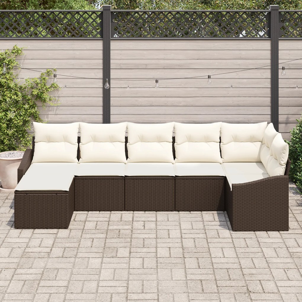 Conjunto de Jantar de 7 Peças com Almofadas Castanho Rattan Poliéster