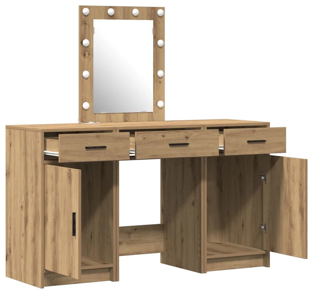 Conjunto de Maquilhagem vidaXL 3 Peças com LED em Madeira de Carvalho