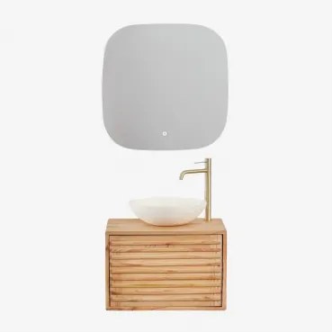 Conjunto De Móvel De Casa De Banho Suspenso 60x45 Cm Em Madeira Deleyna Madeira Natural & Cimento Redondo Branco Ø40 Cm Zavion & Quadrado - Sklum