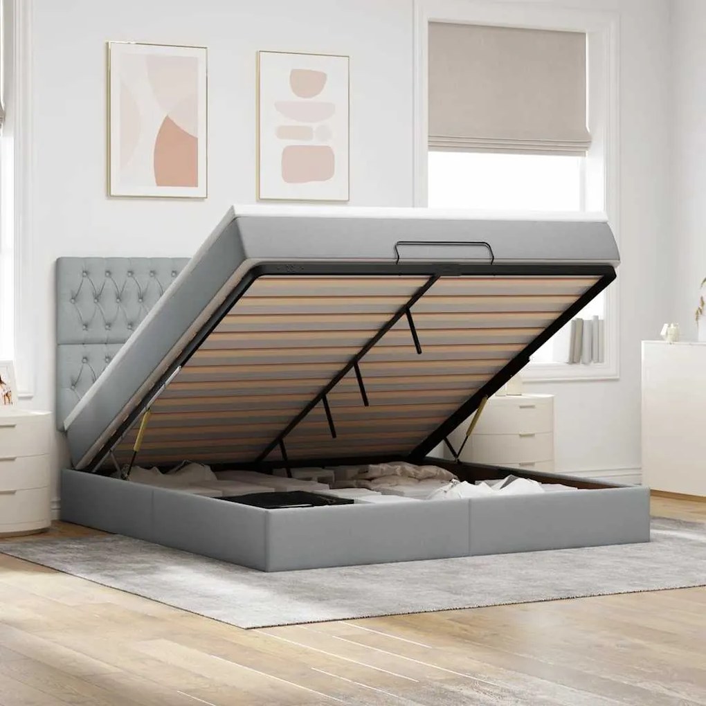 vidaXL Estrutura de cama otomana com colchão 180x200 cm cinzento claro