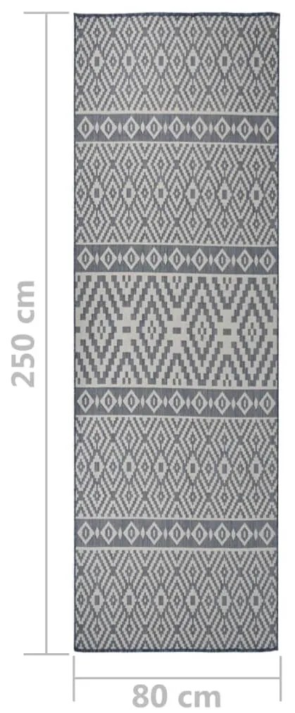 Tapete de tecido plano para exterior 80x250 cm riscas azuis