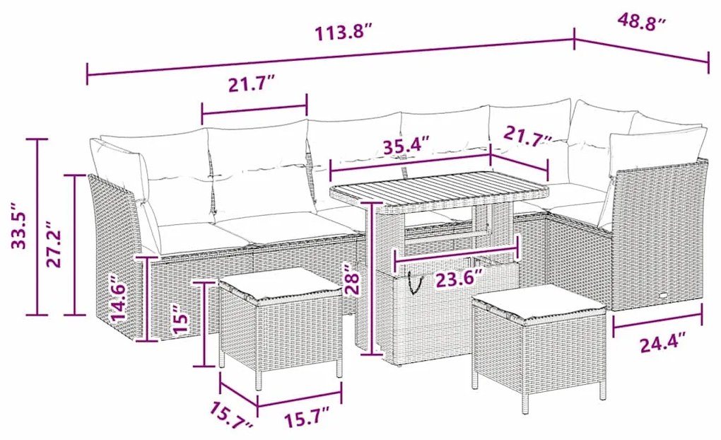 Conjunto de Sofá de Jardim vidaXL 9 Peças com Almofadas Preto Rattan S