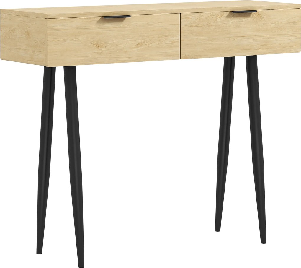 HOMCOM Mesa Consola Móvel para Entrada com 2 Gavetas e Pés de Aço Consola para Entrada Corredor 100x30x80,5 cm Carvalho | Aosom Portugal