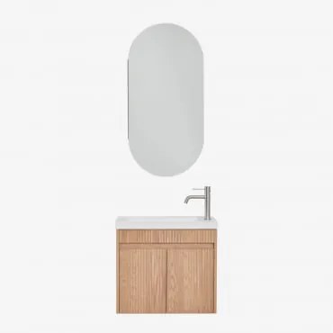 Conjunto De Móvel De Casa De Banho Suspenso Em Madeira Com Lavatório Integrado Narek Castanho Fresno & Ovalado Com Armazenamento 45x90 Cm - Sklum
