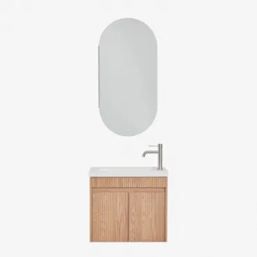 Conjunto De Móvel De Casa De Banho Suspenso Em Madeira Com Lavatório Integrado Narek Ovalado Com Armazenamento 45x90 Cm Abner & Castanho Fresno & Cinz
