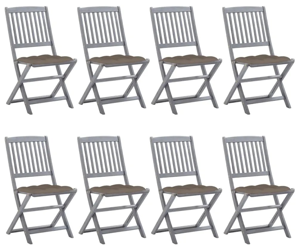 vidaXL Cadeiras de exterior dobráveis 8pcs c/ almofadões acácia maciça