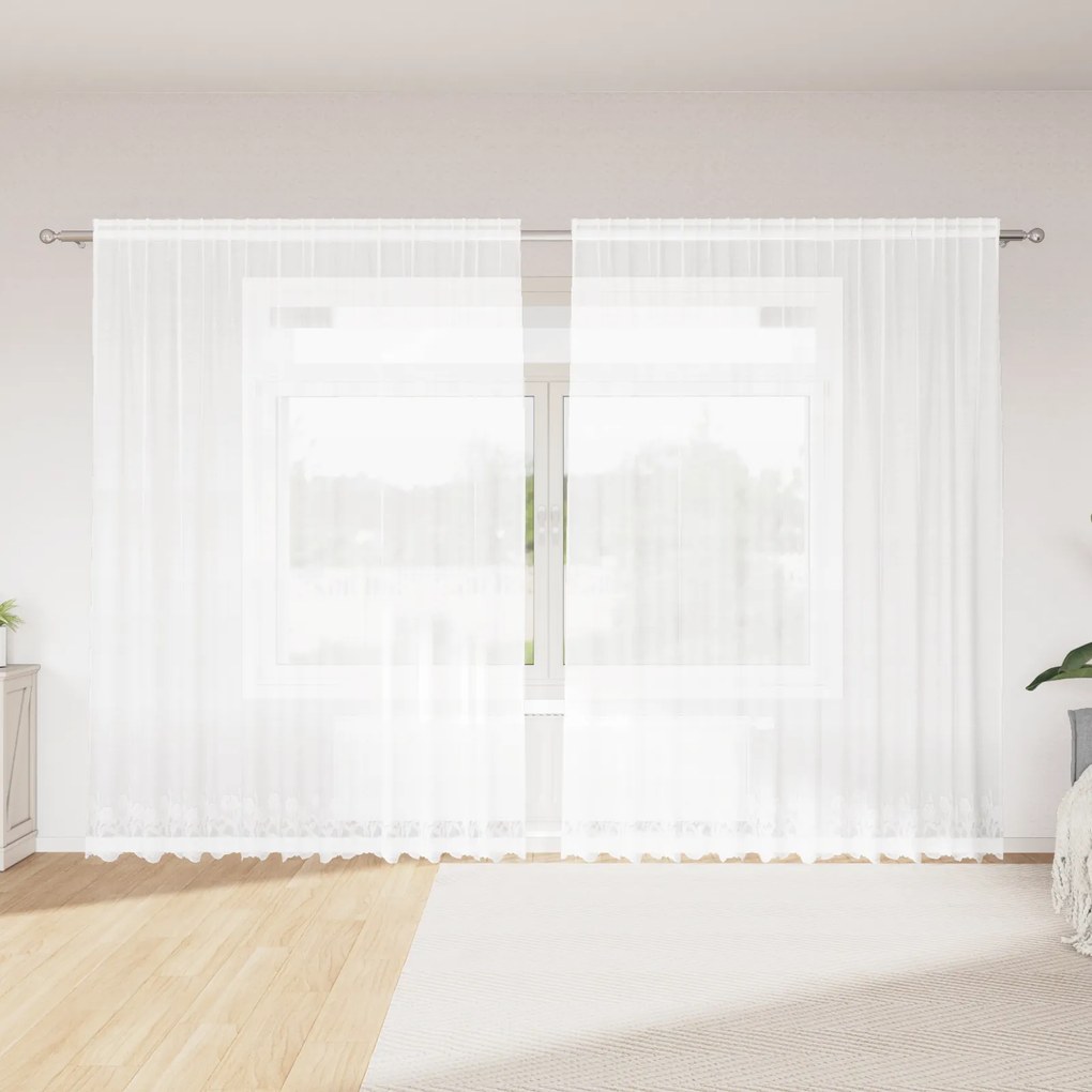 Cortina de Renda com cortinas Floral Branco 300 x 245 cm Poliéster