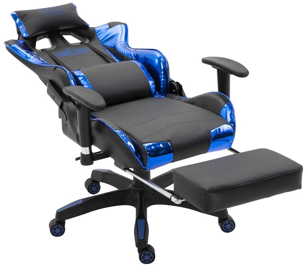 Cadeira Gamer de corrida Turbo com apoio para os pés preto/azul brilhante