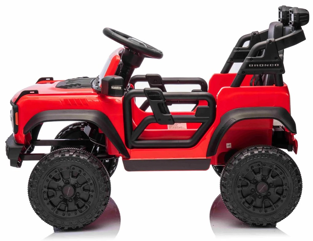 Carro elétrico para crianças 12V Ford Bronco com tração traseira, licenciado (1 Lugar) bateria de lítio, leitor de MP3 com entrada USB, luzes LED Verm