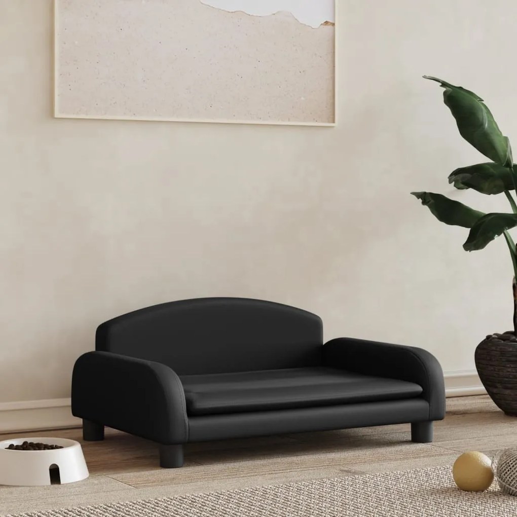 vidaXL Cama para cães 70x45x30 cm couro artificial preto